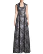 Jacquard Ball Gown W/ Embellished Collar