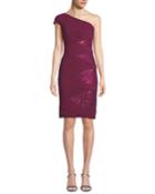One-shoulder Jersey Pintuck Dress W/