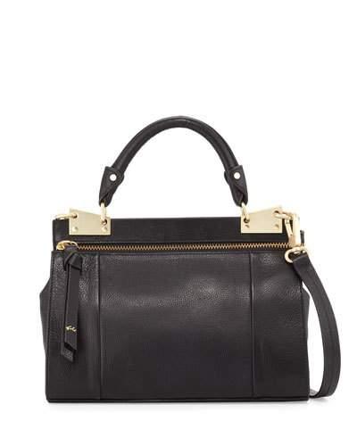 Dione Mini Leather Messenger Bag, Black