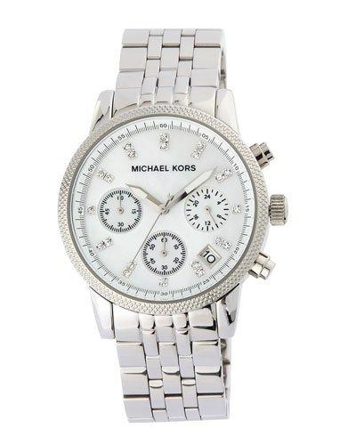 Mid-size Silver Color Stainless Steel Ritz Chronograph Glitz Watch