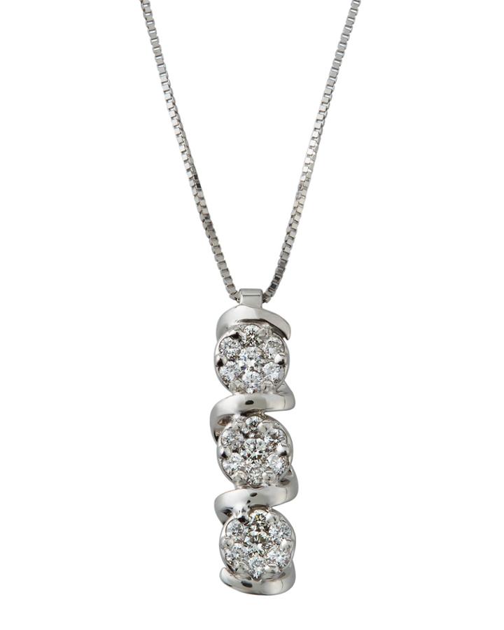 18k White Gold Linear Diamond Pendant Necklace
