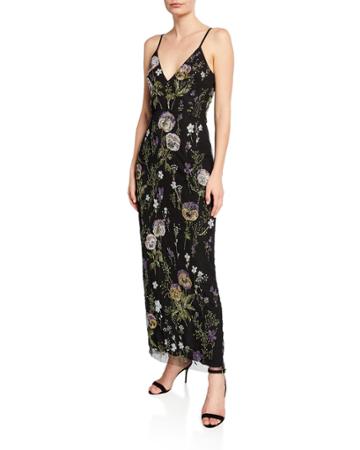 Liv Beaded Viola V-neck Sleeveless Gown