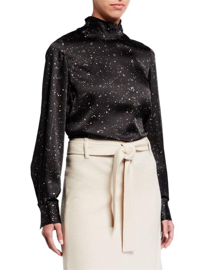 Constellation Turtleneck Blouson-sleeve Top
