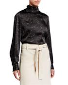 Constellation Turtleneck Blouson-sleeve Top