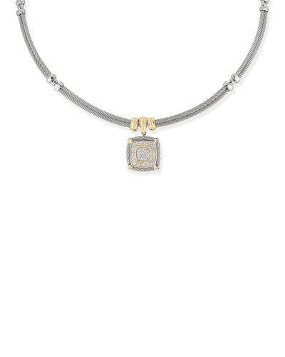Classique Double-row Cable Necklace W/ Square Diamond Pendant
