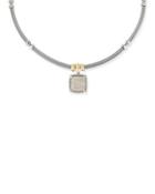 Classique Double-row Cable Necklace W/ Square Diamond Pendant