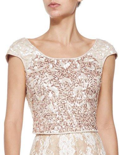 Cap-sleeve Beaded Cropped Top