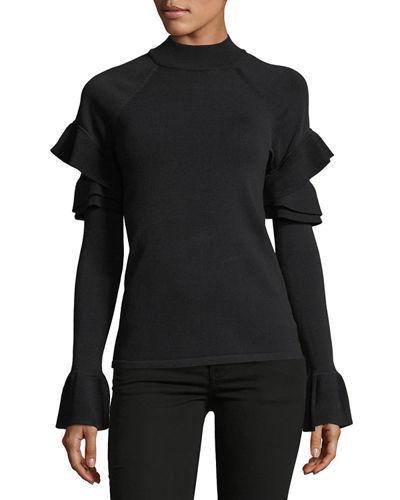 Ruffle Shoulder Mock-neck