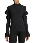 Ruffle Shoulder Mock-neck