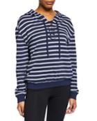 Striped Lace-up French Terry Pullover Hoodie