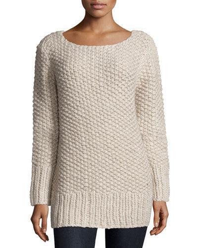 Long-sleeve Textured Sweater, Oatmeal