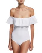 Zaha Off-the-shoulder Solid Maillot One-piece