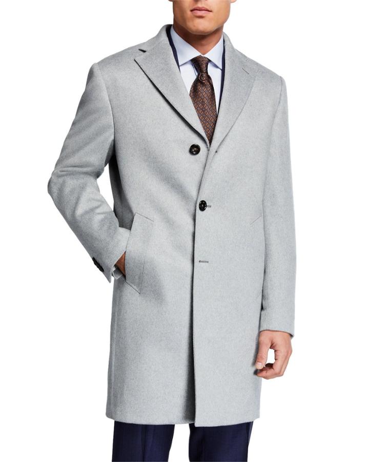 Men's Solid Cashmere Topcoat