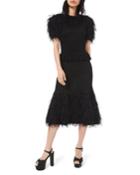 Feather-trim Knit Cocktail Dress
