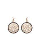 18k Rose Gold Brown Diamond-trim Drop Earrings,