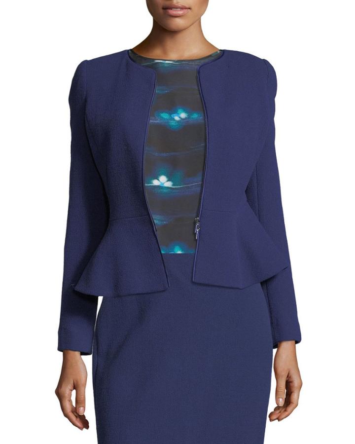 Crepe Zip-front Peplum Jacket