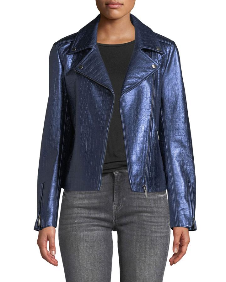 Snake-textured Metallic Leather