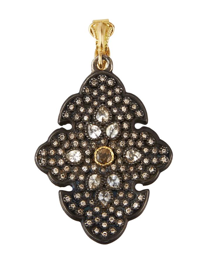 Old World Sapphire & Garnet Scroll Pendant W/ Diamonds
