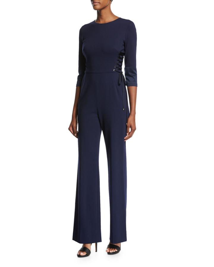 Lace-up Flare-leg Jumpsuit, Deep