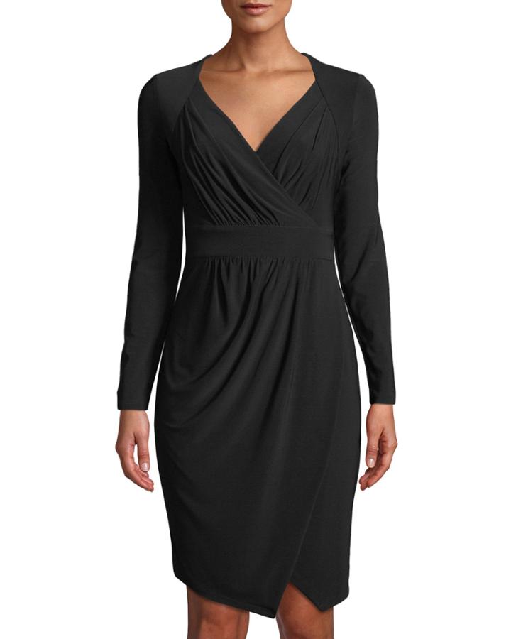 Pleated Surplice-neck Faux-wrap Dress