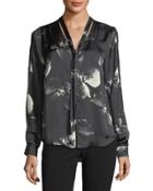 Floral-print Tie-neck Blouse