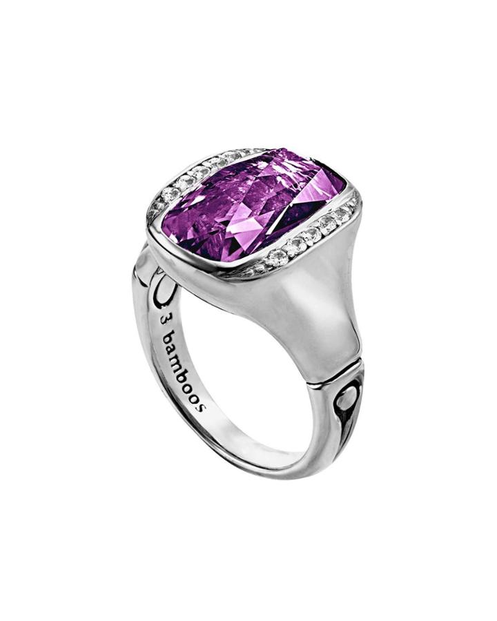 Bamboo Silver Small Amethyst Ring,