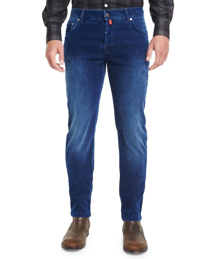 Medium Wash Denim Corduroy Jeans, Blue