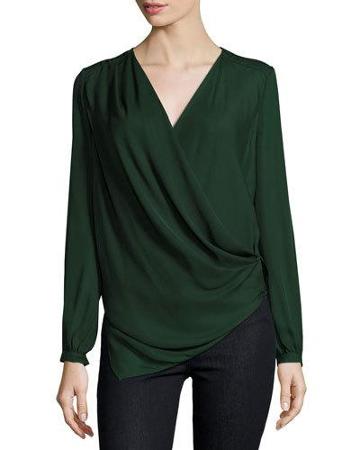 Drape Crossover Silk Blouse, Rosin