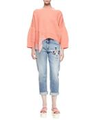 Long-sleeve Ribbed Sweater W/lace Inset