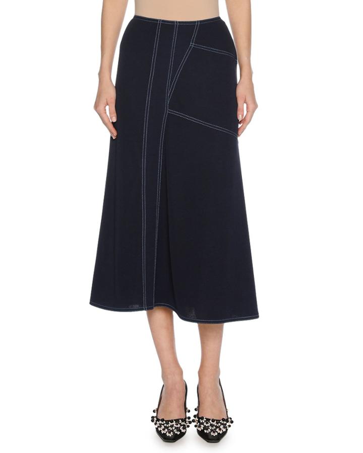 Contrast-stitch Viscose A-line Midi
