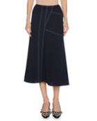 Contrast-stitch Viscose A-line Midi