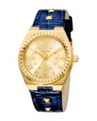 Women's 36mm Stainless Steel Spike Watch With Leather Strap, Golden/blue