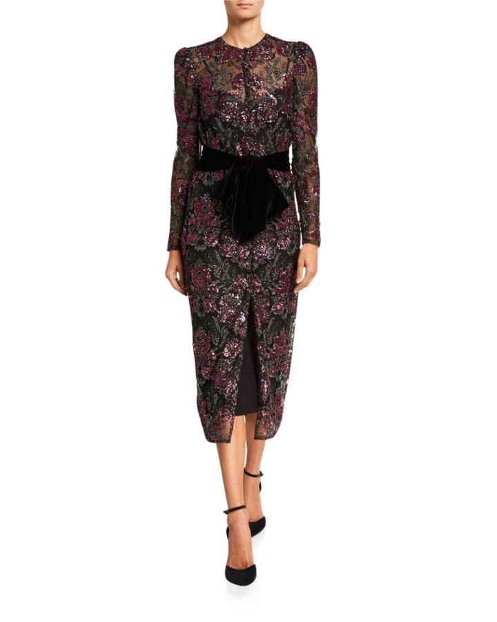 Floral Sequined Tulle Dress