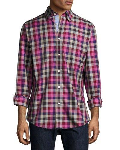 Classic-fit Regular-finish Check Sport Shirt, Burgundy