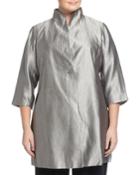 Eileen Fisher Plus Kantha Jacquard One-button Coat, Silver, Women's,