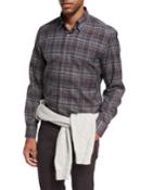 Plaid Cotton Shirt, Dark Gray/burgundy