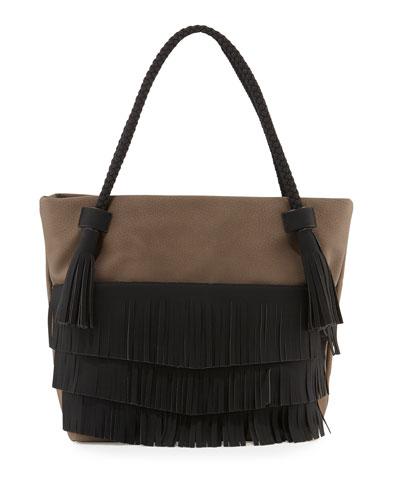 Ryver Faux-leather Fringe Tote Bag, Dark Gray/black