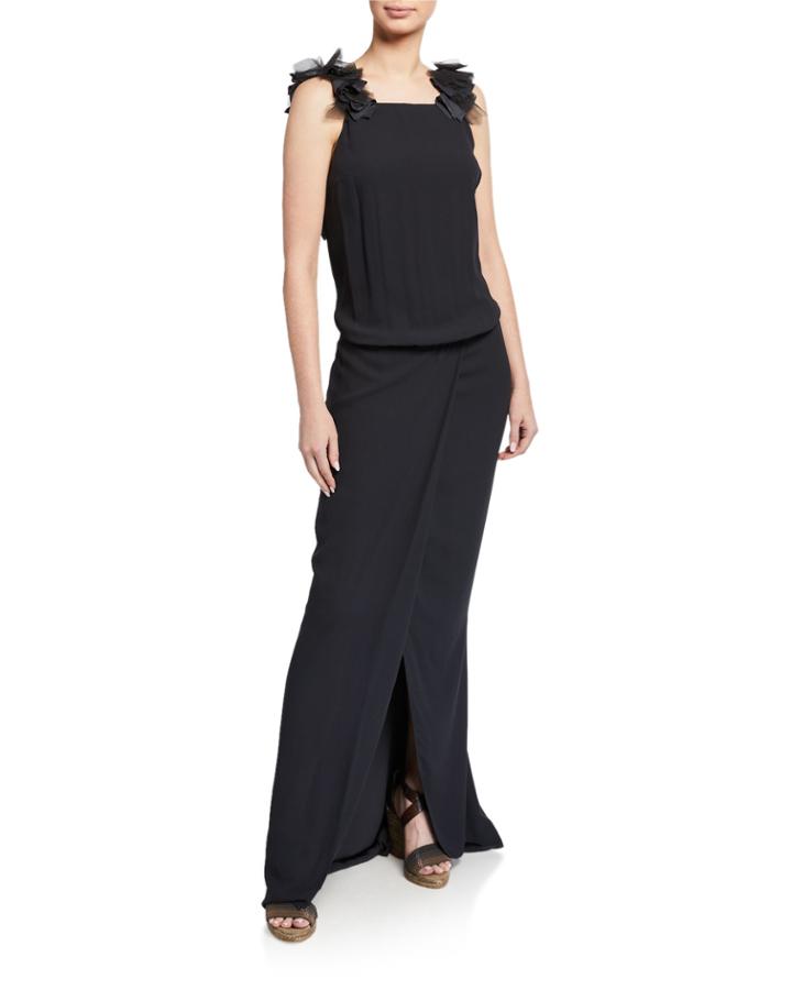 Low-back Column Gown With Ruffles