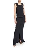Low-back Column Gown With Ruffles