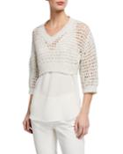 Sequined Netted V-neck Sweater W/ Underpinning