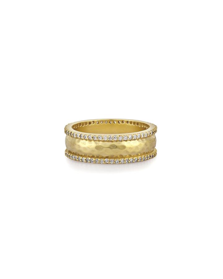 Large Chadni Hammered Band Ring With Diamonds
