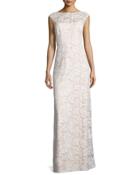 Cap-sleeve Sequined Lace Column Gown