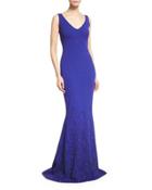 Embellished Knit V-neck Gown, Indigo