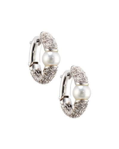 18k South Sea Pearl & Diamond Hoop Earrings, White