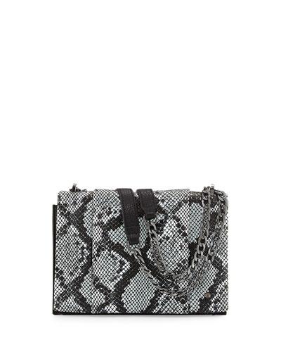 Snakeskin-embossed Leather Shoulder Bag, Black