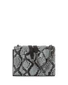 Snakeskin-embossed Leather Shoulder Bag, Black