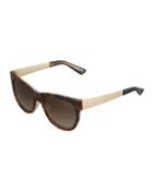 Two-tone Modified Cat-eye Acetate Sunglasses, Havana/gold
