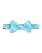 Plaid Cotton-blend Bow Tie, Aqua/white