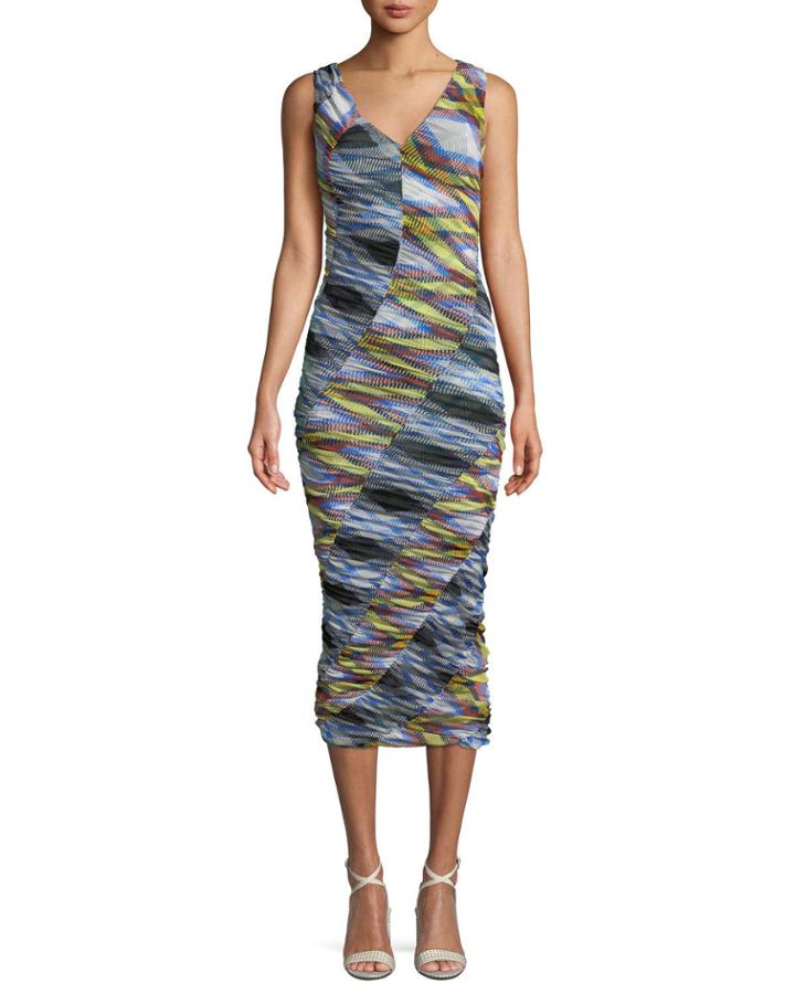 Check Sleeveless Mesh Bias-ruched