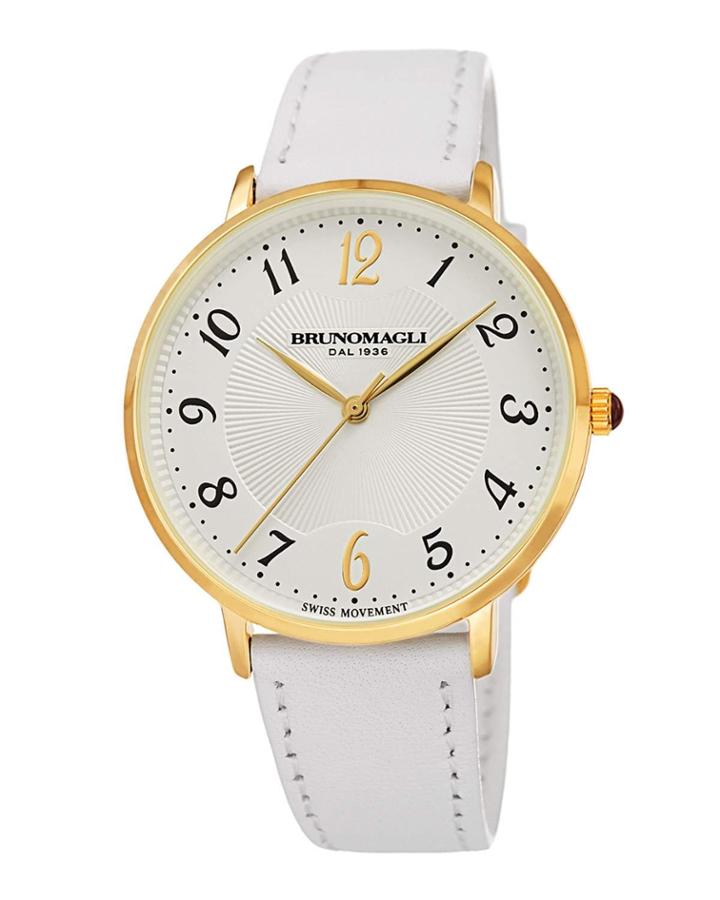 36mm Roma 1221 Leather Watch, White/gold